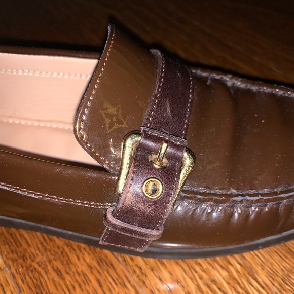 Louis Vuitton Women's Brown Monogram Leather Buckle Strap Loafers - Picture 11 of 13